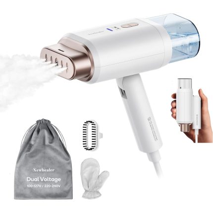 White-Gold Dual Voltage Travel Steamer