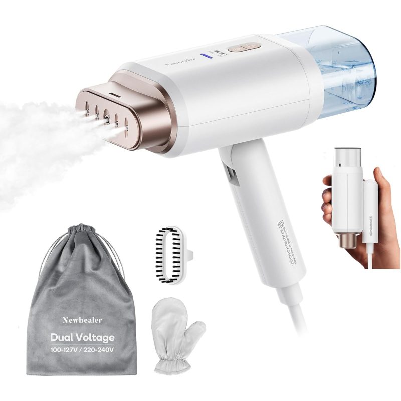 White-Gold Dual Voltage Travel Steamer